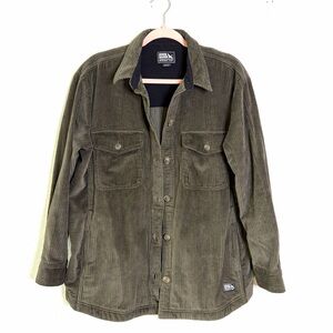 Eddie Bauer women’s Shacket Olive Corduroy Shirt Jacket sz L 100% cotton